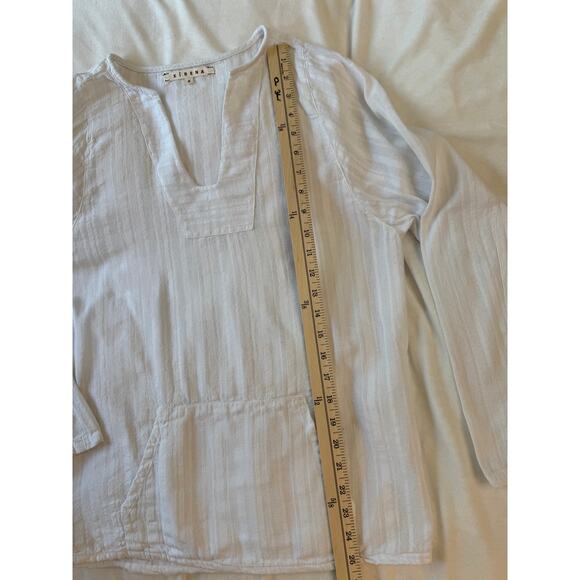 Xirena White Cotton Stripe Popover Blouse Gauze Pocket Long Sleeve Top Size M - Picture 7 of 9